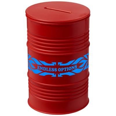 Branded Promotional BANC OIL DRUM MONEY POT in Red Money Box From Concept Incentives.