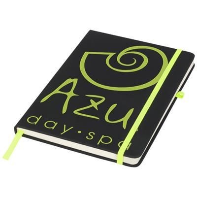 Branded Promotional NOIR MEDIUM NOTE BOOK in Black and Lime Green Jotter From Concept Incentives.