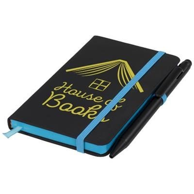 Branded Promotional NOIR EDGE SMALL NOTE BOOK in Black and Blue Jotter From Concept Incentives.