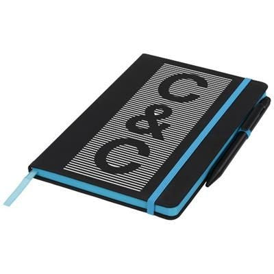 Branded Promotional NOIR EDGE MEDIUM NOTE BOOK in Black and Blue Jotter From Concept Incentives.