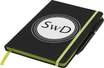 Branded Promotional NOIR EDGE MEDIUM NOTE BOOK in Black and Green Jotter From Concept Incentives.