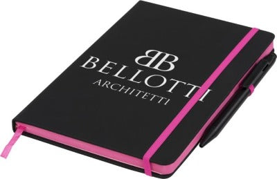 Branded Promotional NOIR EDGE MEDIUM NOTE BOOK in Black and Pink Jotter From Concept Incentives.