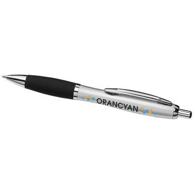 Branded Promotional CURVY BALL PEN with Metal Barrel in Silver-black Solid Pen From Concept Incentives.