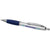 Branded Promotional CURVY BALL PEN with Metal Barrel in Silver-blue Pen From Concept Incentives.