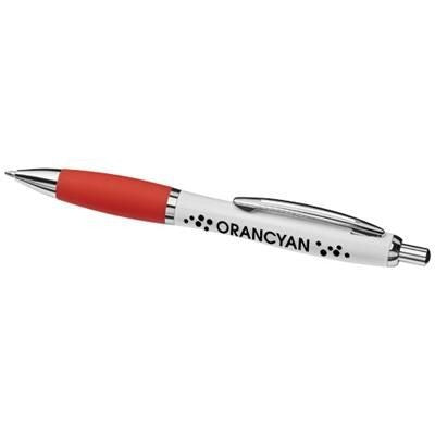 Branded Promotional CURVY BALL PEN with Metal Barrel in White Solid-red Pen From Concept Incentives.