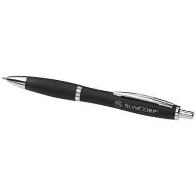 Branded Promotional CURVY SOFT FEEL BP-BK in Black Solid Pen From Concept Incentives.