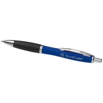 Branded Promotional CURVY SOFT FEEL BP-DBL in Dark Blue Pen From Concept Incentives.