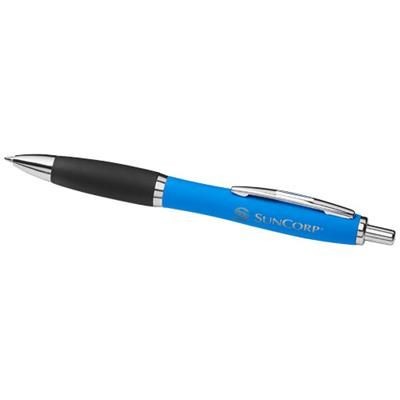 Branded Promotional CURVY BALL PEN with Soft Feel Barrel in Mid Blue Pen From Concept Incentives.