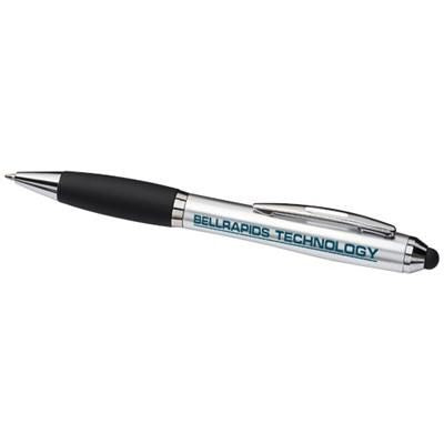 Branded Promotional CURVY STYLUS BALL PEN in Silver-black Solid Pen From Concept Incentives.
