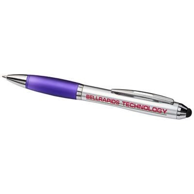 Branded Promotional CURVY STYLUS BALL PEN in Silver-purple Pen From Concept Incentives.