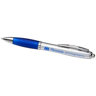 Branded Promotional CURVY BALL PEN in Silver-blue Pen From Concept Incentives.