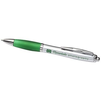 Branded Promotional CURVY BALL PEN in Silver Pen From Concept Incentives.