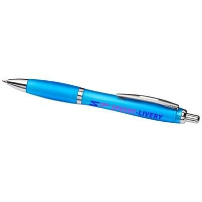 Branded Promotional FROSTED CURVY BALL PEN-AQ in Aqua Pen From Concept Incentives.