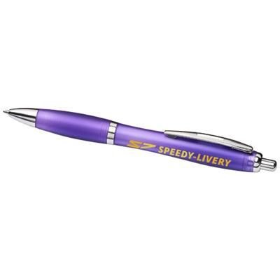 Branded Promotional FROSTED CURVY BALL PEN-PP in Purple Pen From Concept Incentives.