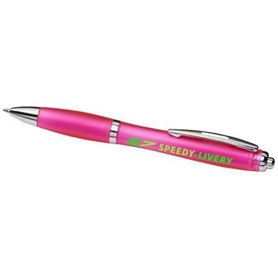 Branded Promotional FROSTED CURVY BALL PEN-PK in Pink Pen From Concept Incentives.