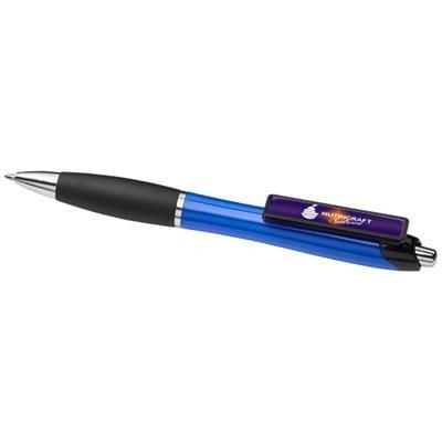 Branded Promotional CURVY BALL PEN with Domed Clip in Blue-black Solid Pen From Concept Incentives.