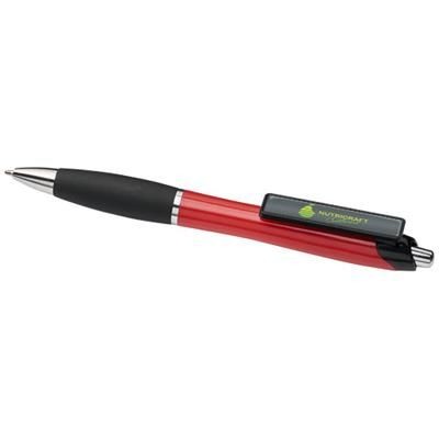 Branded Promotional CURVY BALL PEN with Domed Clip in Red-black Solid Pen From Concept Incentives.