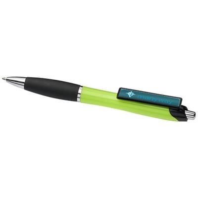 Branded Promotional CURVY BALL PEN with Domed Clip in Lime-black Solid Pen From Concept Incentives.