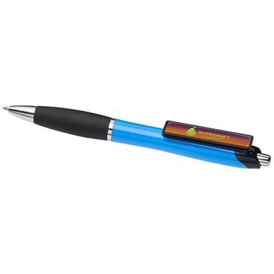 Branded Promotional CURVY BALL PEN with Domed Clip in Aqua Blue-black Solid Pen From Concept Incentives.