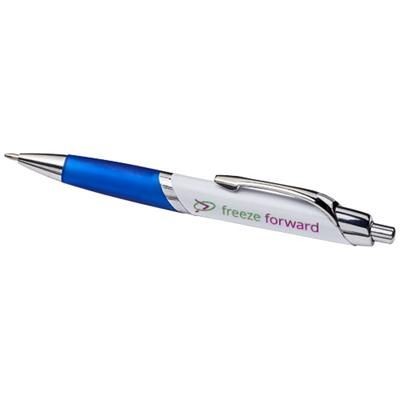 Branded Promotional ELLIPSE BALL PEN with White Barrel in White Solid-royal Blue Pen From Concept Incentives.