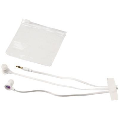 Branded Promotional DISH EARBUDS with Clear Transparent Plastic Pouch in White Solid Earphones From Concept Incentives.