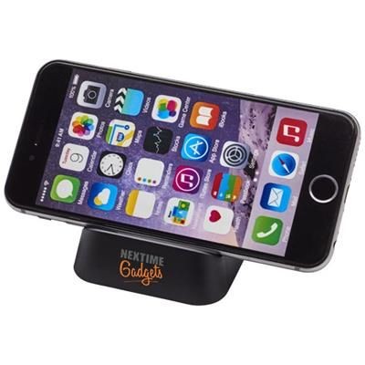 Branded Promotional CRIB PHONE STAND in Black Solid Mobile Phone Stand From Concept Incentives.