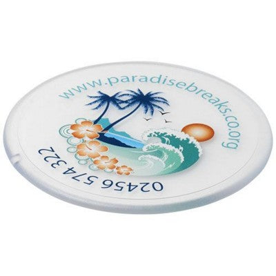 Branded Promotional RENZO ROUND PLASTIC COASTER in Transparent Clear Transparent Coaster From Concept Incentives.