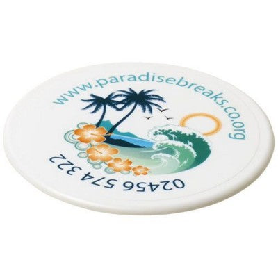 Branded Promotional RENZO ROUND PLASTIC COASTER in White Solid Coaster From Concept Incentives.