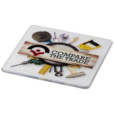 Branded Promotional RENZO SQUARE PLASTIC COASTER in Transparent Clear Transparent Coaster From Concept Incentives.