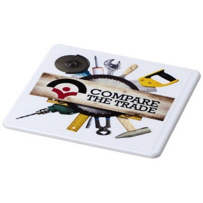 Branded Promotional RENZO SQUARE PLASTIC COASTER in White Solid Coaster From Concept Incentives.