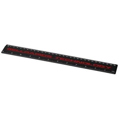 Branded Promotional RENZO 30 CM PLASTIC RULER in Black Solid Ruler From Concept Incentives.