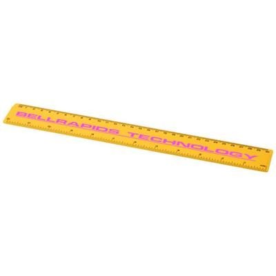 Branded Promotional RENZO 30 CM PLASTIC RULER in Yellow Ruler From Concept Incentives.