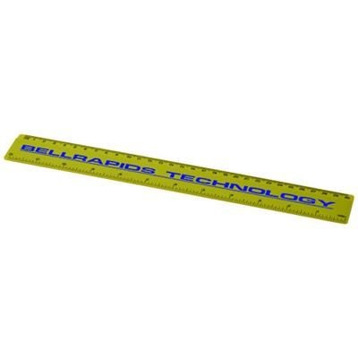 Branded Promotional RENZO 30 CM PLASTIC RULER in Lime Ruler From Concept Incentives.