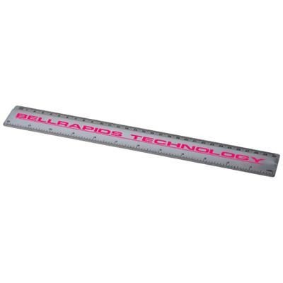 Branded Promotional RENZO 30 CM PLASTIC RULER in Silver Ruler From Concept Incentives.