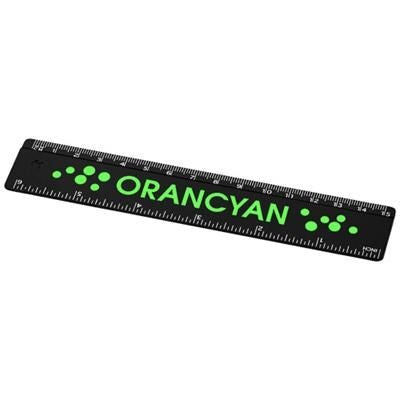 Branded Promotional RENZO 15 CM PLASTIC RULER in Black Solid Ruler From Concept Incentives.