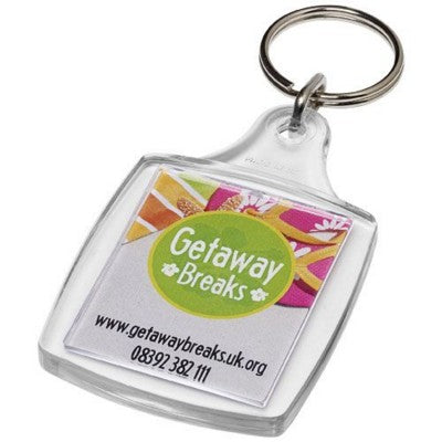 Branded Promotional LEOR A4 KEYRING CHAIN with Metal Clip in Transparent Clear Transparent Keyring From Concept Incentives.