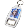 Branded Promotional JIBE R1 BOTTLE OPENER KEYRING CHAIN in Transparent Clear Transparent Keyring From Concept Incentives.