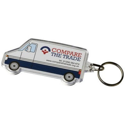 Branded Promotional COMBO VAN-SHAPED KEYRING CHAIN in Transparent Clear Transparent Keyring From Concept Incentives.