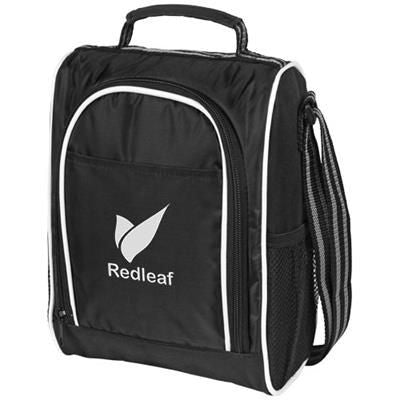 Branded Promotional SPORTY THERMAL INSULATED LUNCH COOL BAG in Black Solid Lunch Box From Concept Incentives.