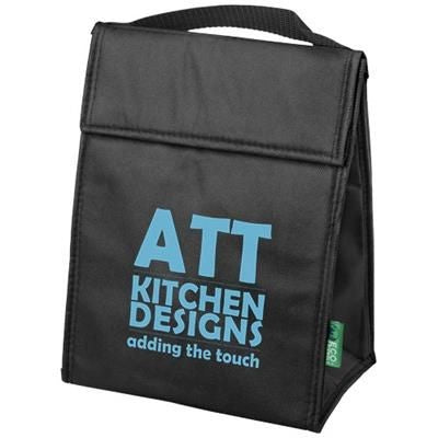 Branded Promotional TRIANGULAR NON-WOVEN LUNCH COOL BAG in Black Solid Lunch Box From Concept Incentives.