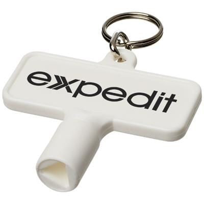 Branded Promotional MAXIMILIAN RECTANGULAR UTILITY KEY KEYCHAIN¬† in White Solid Keyring From Concept Incentives.