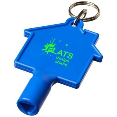 Branded Promotional MAXIMILIAN HOUSE-SHAPED METERBOX KEY with Keyring Chain in Blue Radiator &amp; Meter Box Key From Concept Incentives.