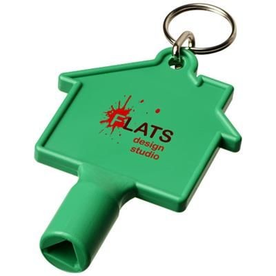 Branded Promotional MAXIMILIAN HOUSE-SHAPED METERBOX KEY with Keyring Chain in Green Radiator &amp; Meter Box Key From Concept Incentives.