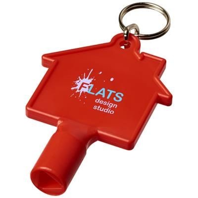 Branded Promotional MAXIMILIAN HOUSE-SHAPED METERBOX KEY with Keyring Chain in Red Radiator &amp; Meter Box Key From Concept Incentives.