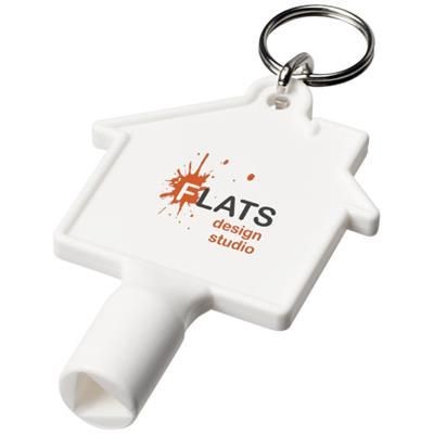 Branded Promotional MAXIMILIAN HOUSE-SHAPED METERBOX KEY with Keyring Chain in White Solid Radiator &amp; Meter Box Key From Concept Incentives.