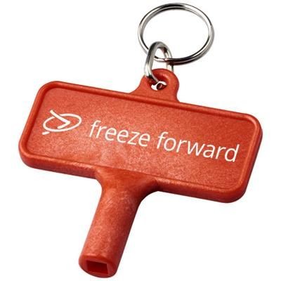 Branded Promotional LARGO PLASTIC RADIATOR KEY with Keyring Chain in Red Radiator &amp; Meter Box Key From Concept Incentives.