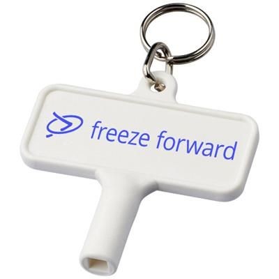 Branded Promotional LARGO PLASTIC RADIATOR KEY with Keyring Chain in White Solid Radiator &amp; Meter Box Key From Concept Incentives.