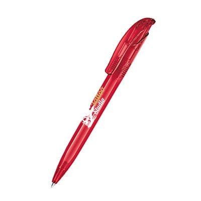 Branded Promotional SENATOR CHALLENGER CLEAR TRANSPARENT PLASTIC BALL PEN in Cherry Red Pen From Concept Incentives.