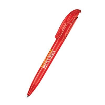 Branded Promotional SENATOR CHALLENGER CLEAR TRANSPARENT PLASTIC BALL PEN in Strawberry Red Pen From Concept Incentives.