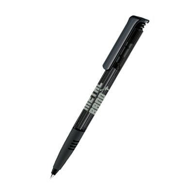 Branded Promotional SENATOR SUPER HIT CLEAR TRANSPARENT PLASTIC BALL PEN with Soft Grip in Black Pen From Concept Incentives.